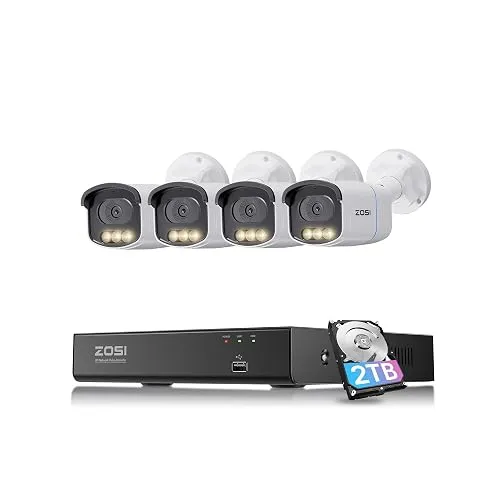 ZOSI C186 8CH 4K NVR, 4×5MP Bullets, 2TB